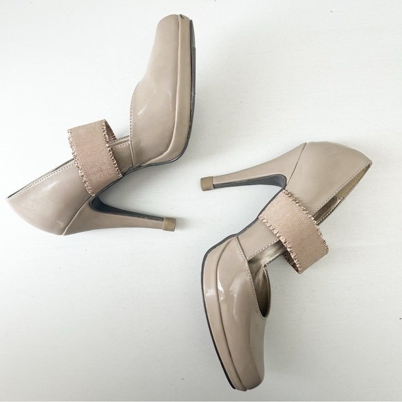 Sam & Libby Mary Jane Platform Heels Nude Beige Patent Faux Leather Size 8 - Picture 11 of 16